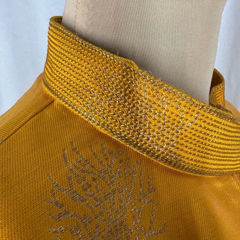 Mens Mustard Yellow Gold Tree Embroidered Kurta Tunic Mandarin Collar Size 44 - Picture 15 of 15